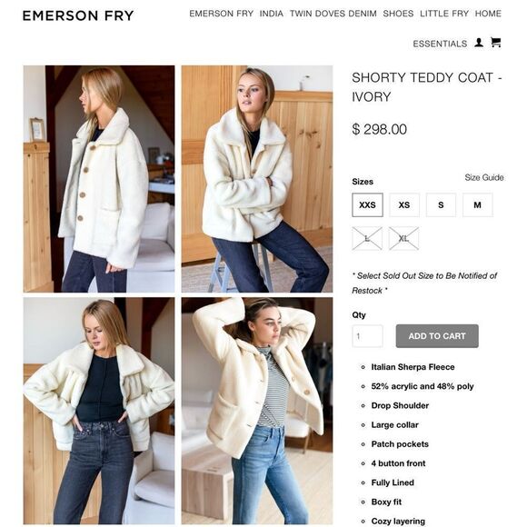 🆕NWT EMERSON FRY Shorty Teddy Coat - Picture 6 of 14